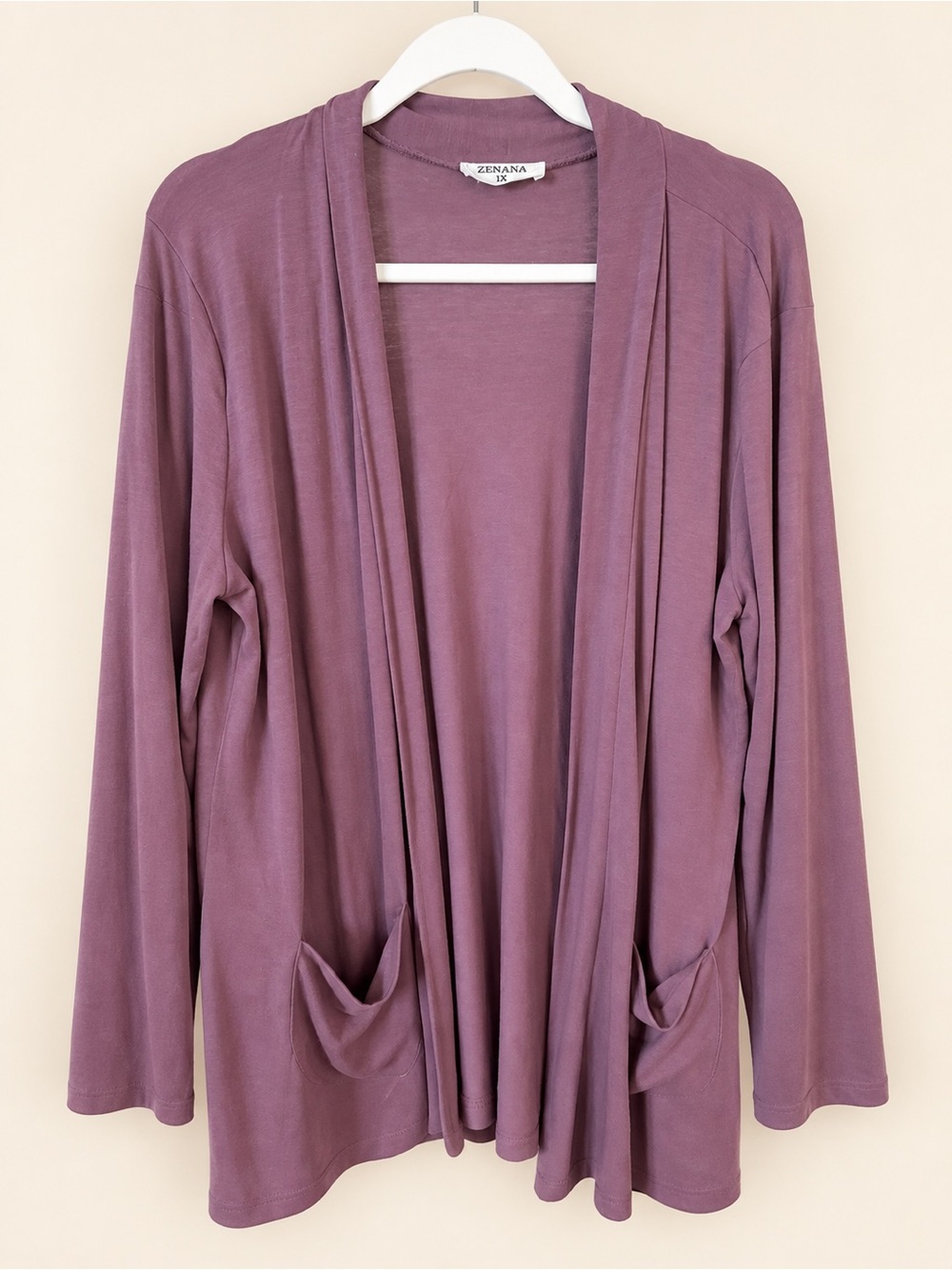 Zenana Plum/Mauve Open-Front Draped Cardigan